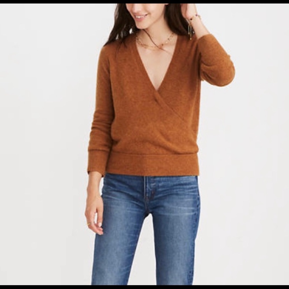 Madewell Wrap Brown Alpaca V Neck sweater- XS